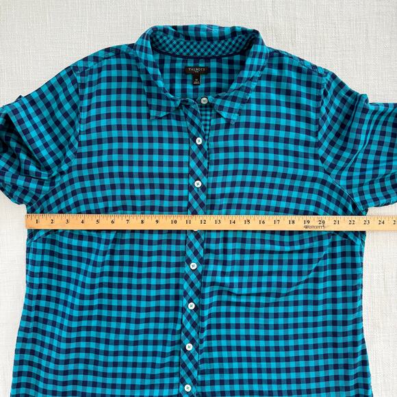 TALBOTS PLUS Button-Front Gingham Holiday Shirt – 100% Cotton – Blue – 1X - Picture 7 of 14